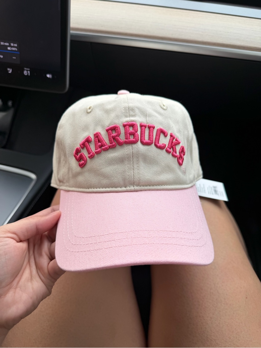 Starbucks Beige Crown Pink Brim Embroidered Logo Cap